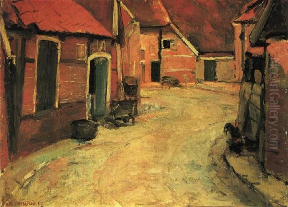 The Lappenbrink, view toward the Nieuwstraat, oil sketch Oil Painting by Piet Mondrian