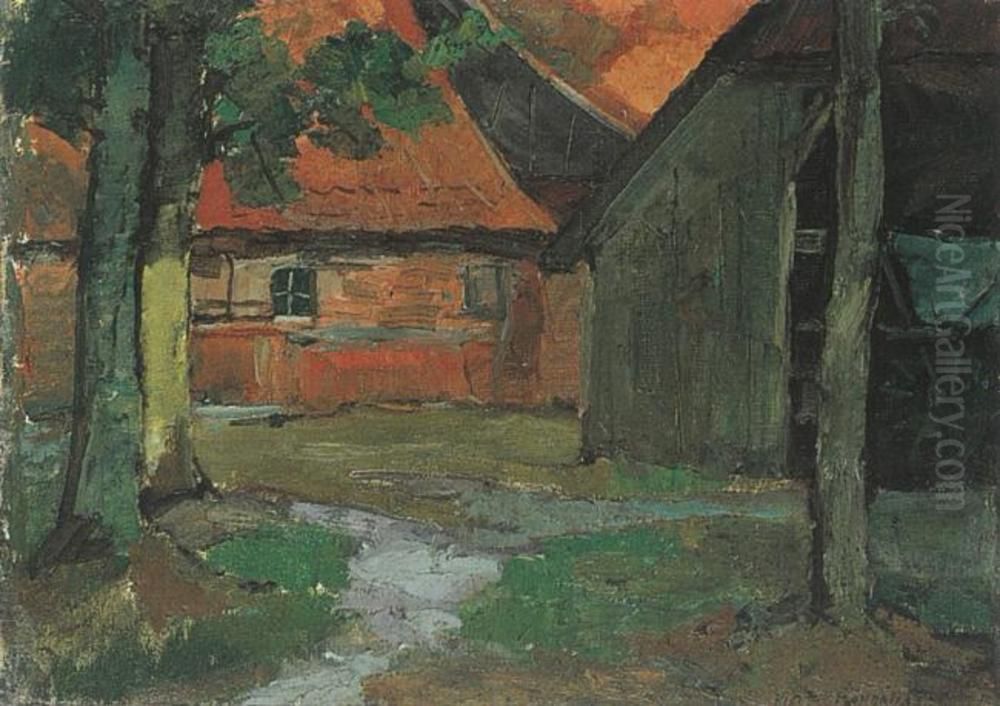 Farmyard with carriage barn in the Achterhoek Oil Painting by Piet Mondrian