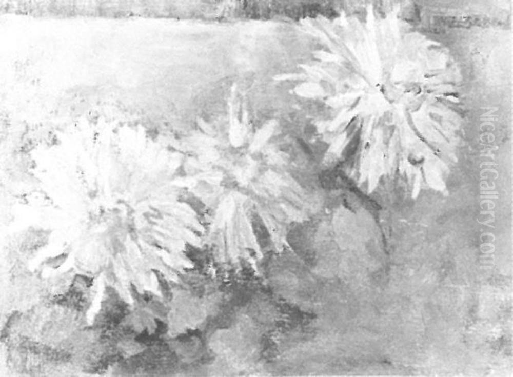 Three chrysanthemum blossoms Oil Painting by Piet Mondrian