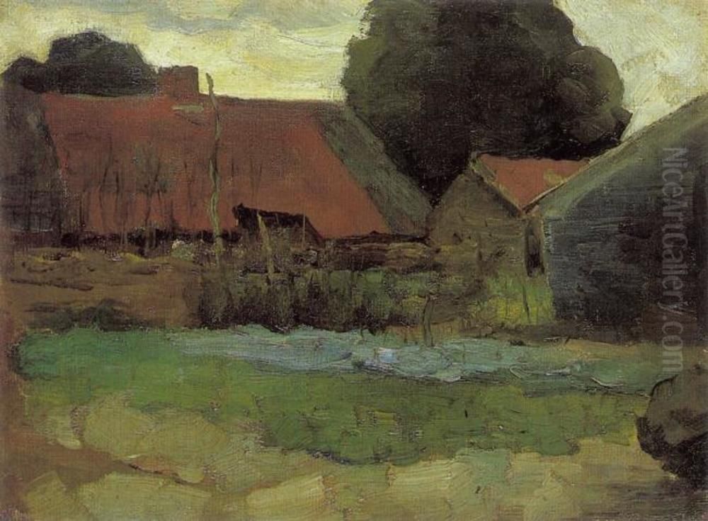 Farmstead in Het Gooi with three buildings Oil Painting by Piet Mondrian