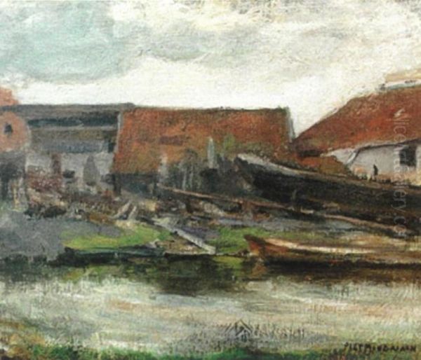 Shipworks Oil Painting by Piet Mondrian