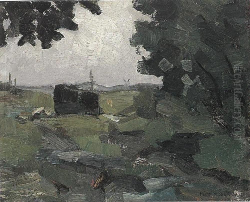 Free impression of a polder landscape Oil Painting by Piet Mondrian