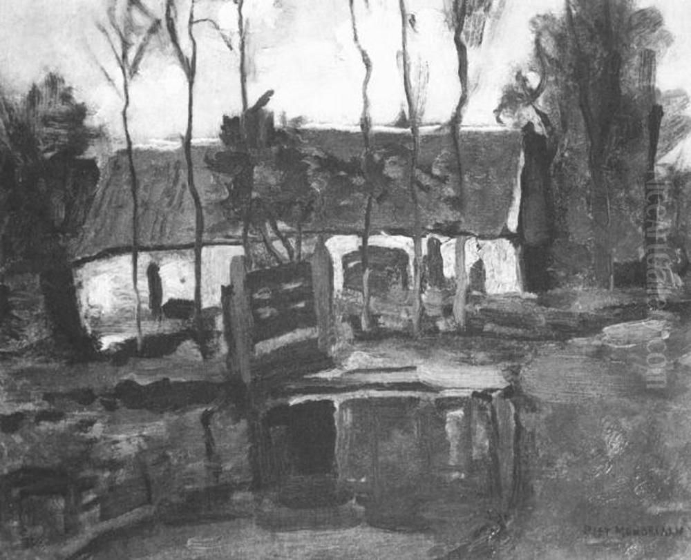 Farm building with white side facade Oil Painting by Piet Mondrian