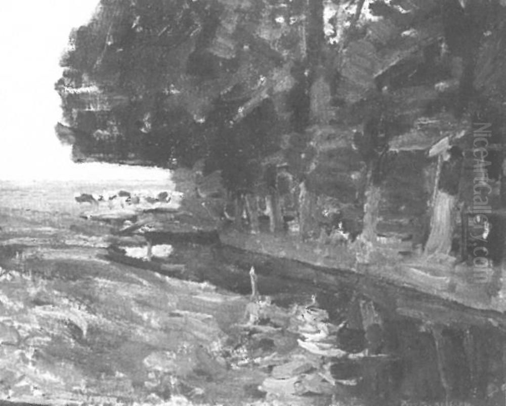 Irrigation ditch with cows and sheltered farm complex Oil Painting by Piet Mondrian