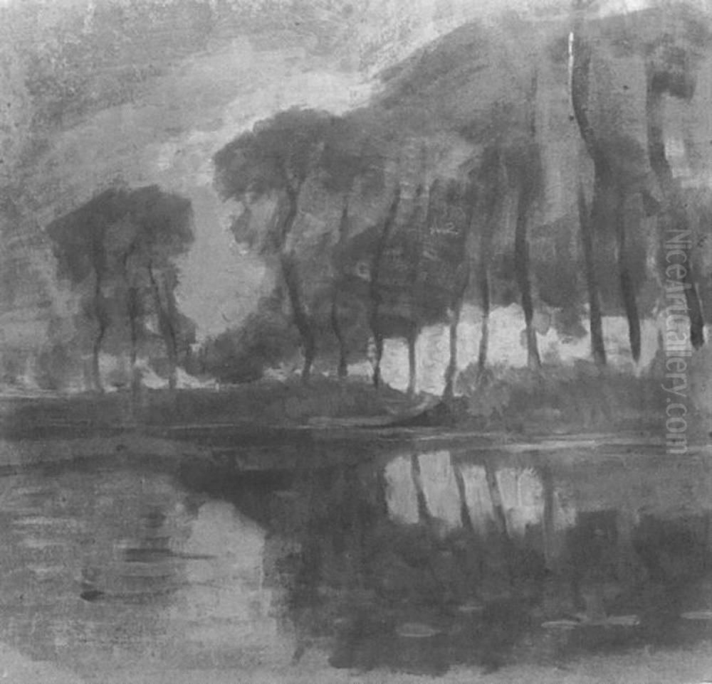 Bend in the Gein with poplars, three isolated Oil Painting by Piet Mondrian