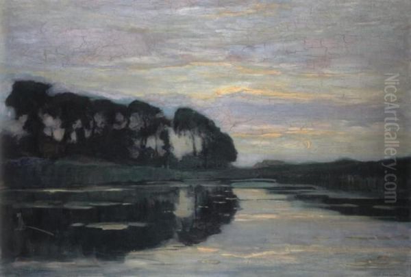 ultramarine sky with yellow ray of sunset Oil Painting by Piet Mondrian