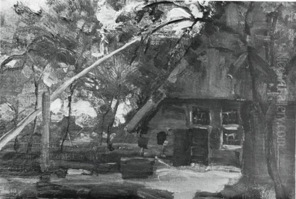 Farmhouse facade with well boom at left Oil Painting by Piet Mondrian