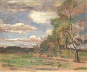 Field with gate and trees at right
