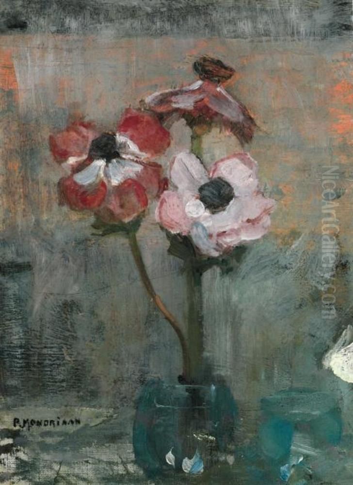 Anemones in a vase Oil Painting by Piet Mondrian