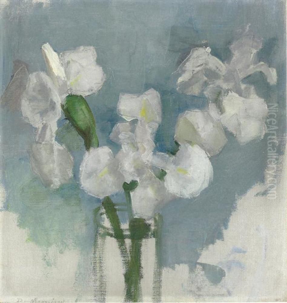 White irises against a light blue background I Oil Painting by Piet Mondrian