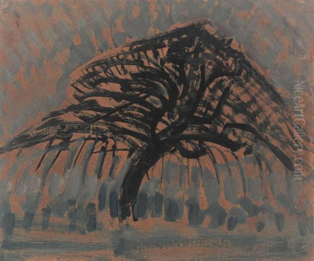 Oil sketch for blue apple tree series Oil Painting by Piet Mondrian