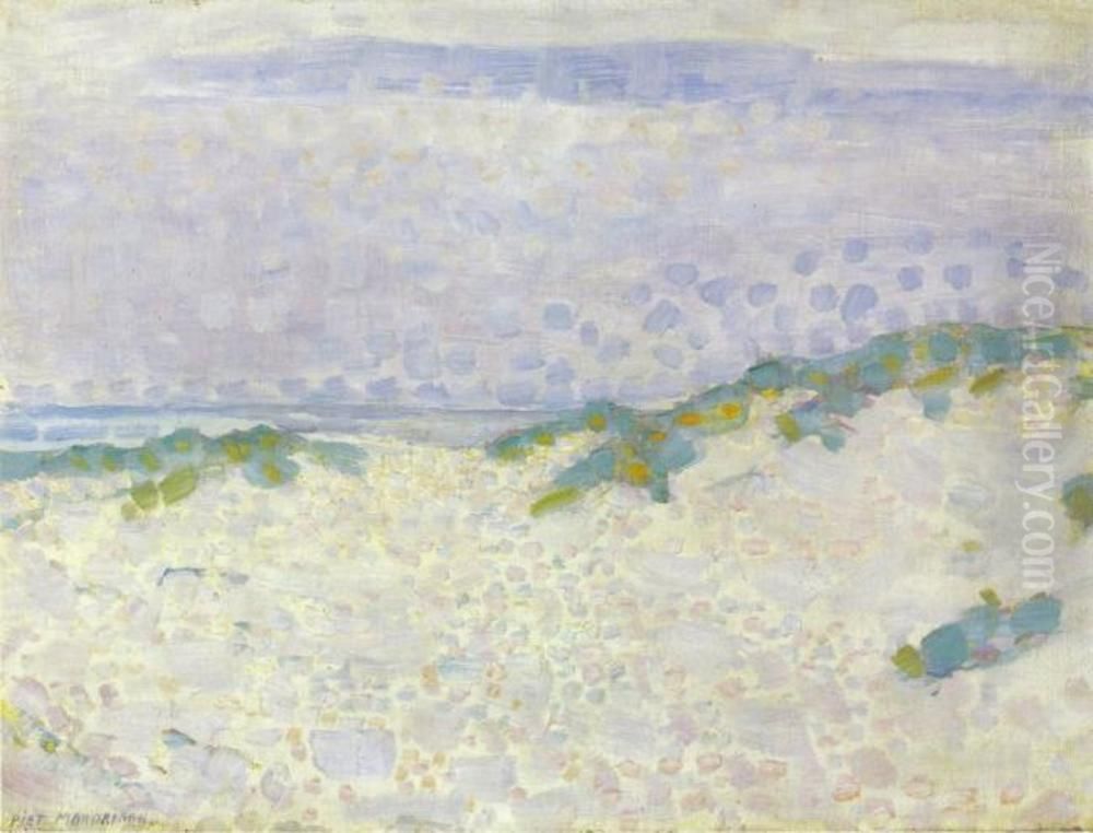 Pointillist study with dunes and sea Oil Painting by Piet Mondrian Pointillist study with dunes and sea Oil Painting by Piet Mondrian