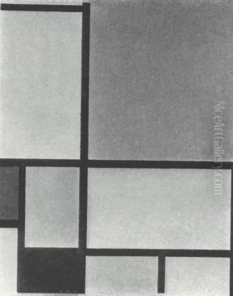 Composition with large red plane, blue, gray, black and yellow Oil Painting by Piet Mondrian