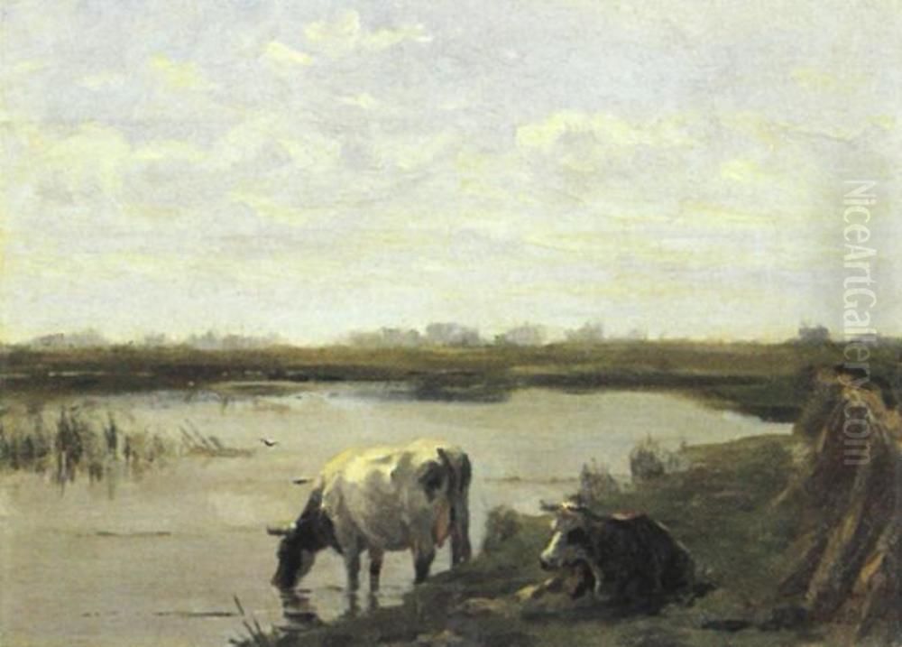 Cows beside the water (copy after Stortenbeker) Oil Painting by Piet Mondrian