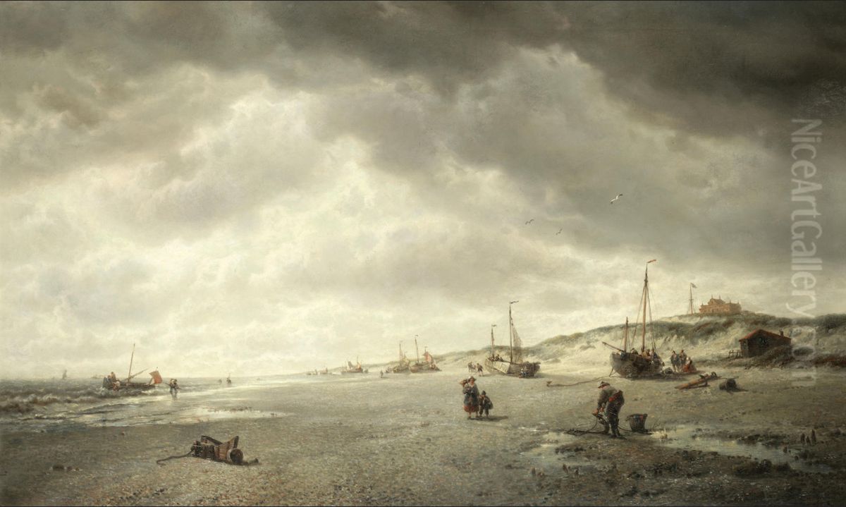 The beach at Nieuwpoort on the Flemish coast Oil Painting by Francois Musin