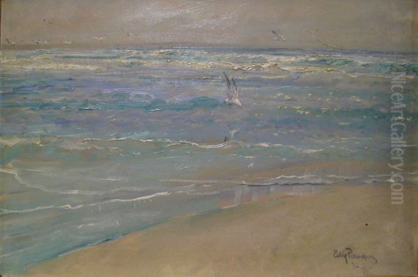 Sea-gull off the beach Oil Painting by Eilif Peterssen