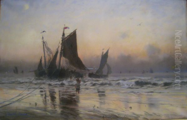 Solnedgang i Flandern Oil Painting by Frithjof Smith-Hald