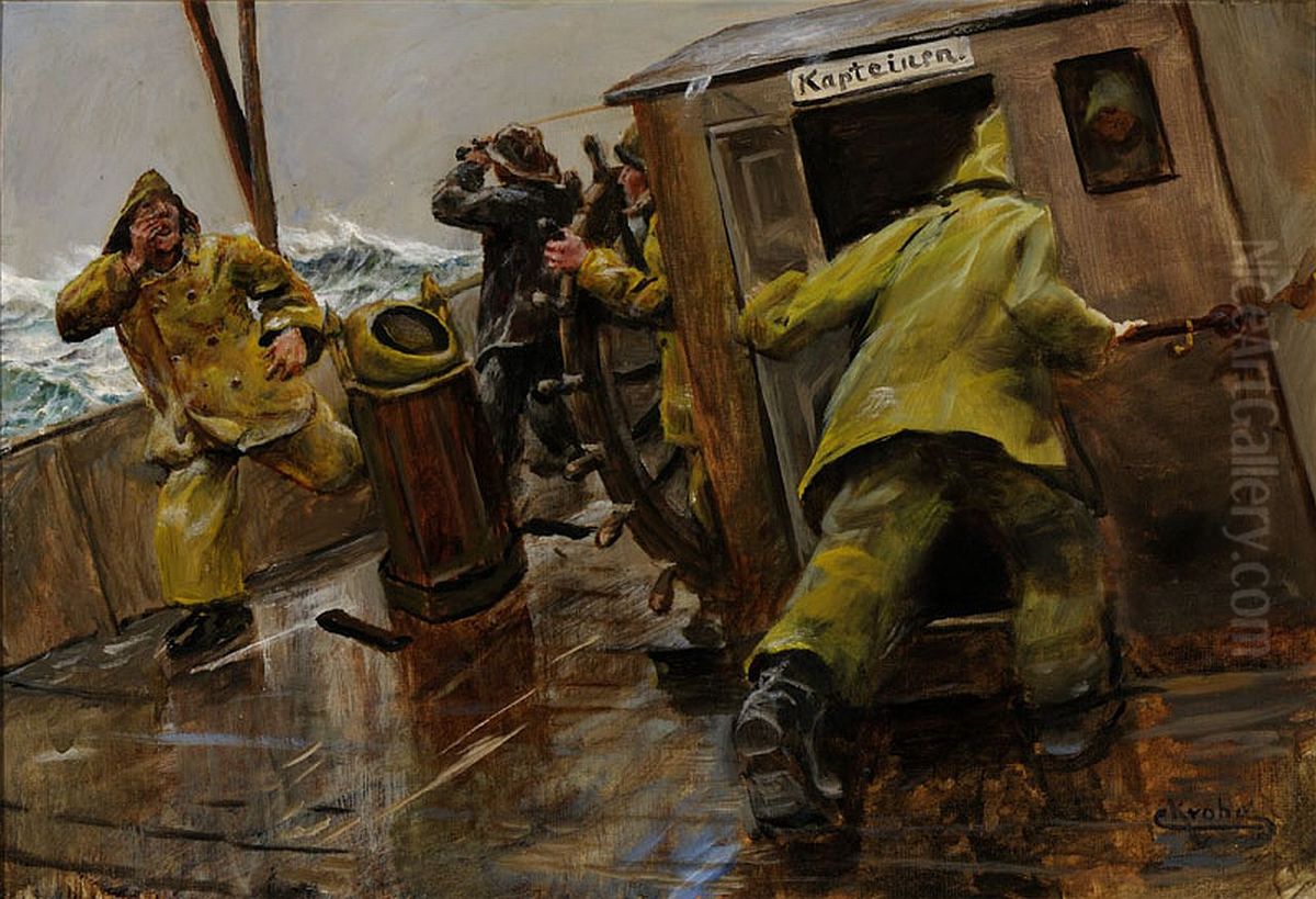 Overfall Oil Painting by Christian Krohg