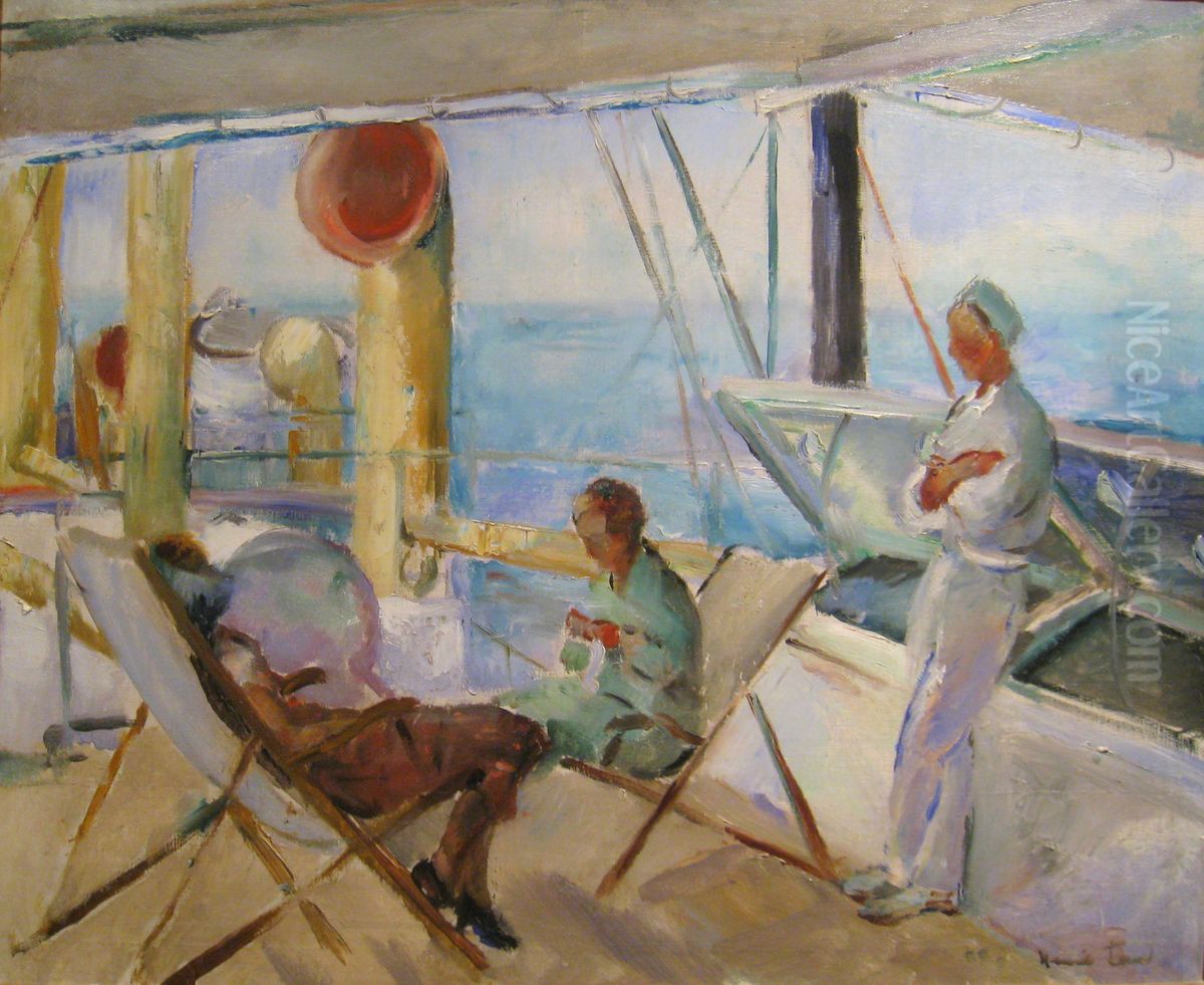 Pa dekk i passaten Oil Painting by Henrik Lund