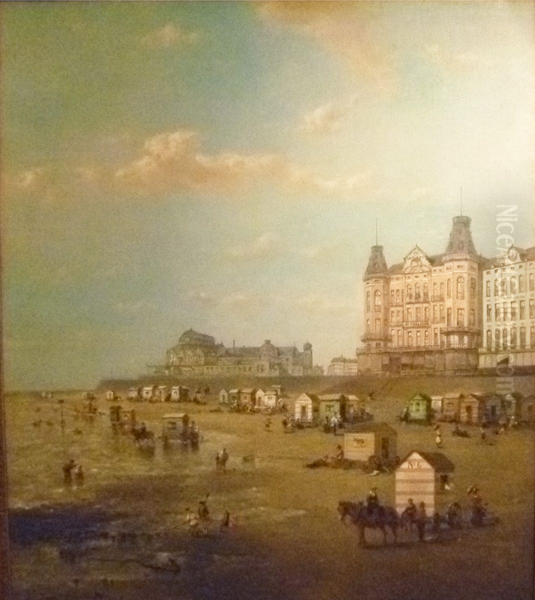 Weststrand and casino in Oostende Oil Painting by Francois Musin