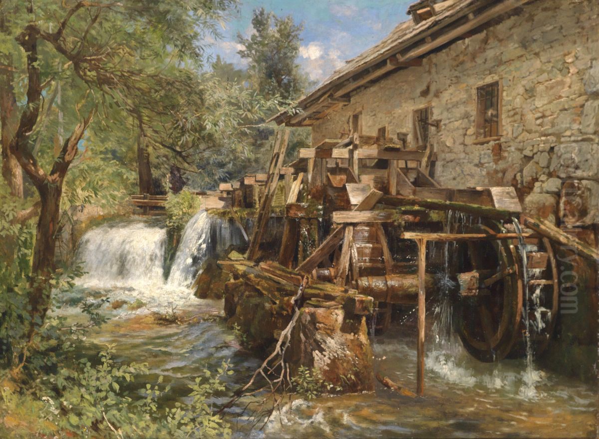 Mill on the Stream Oil Painting by Georg Holub