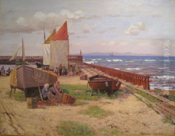 Beach scene from Denmark Oil Painting by Nils Hansteen