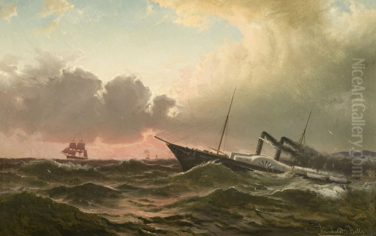 The paddle steamer Crown Princess Louise at Faerder Oil Painting by Reinholdt Boll