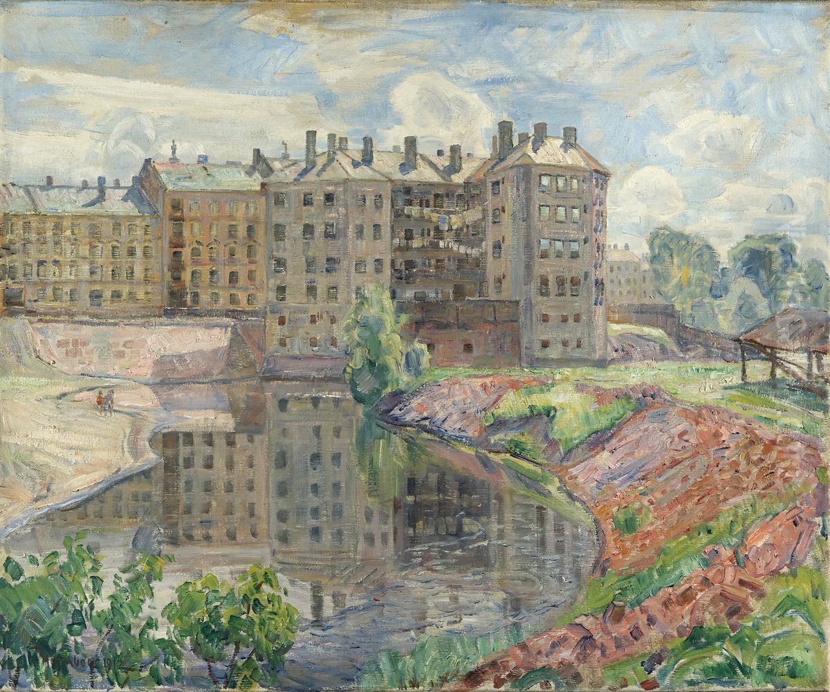 Akerselva ved Marselis gate. Oil Painting by Thorolf Holmboe