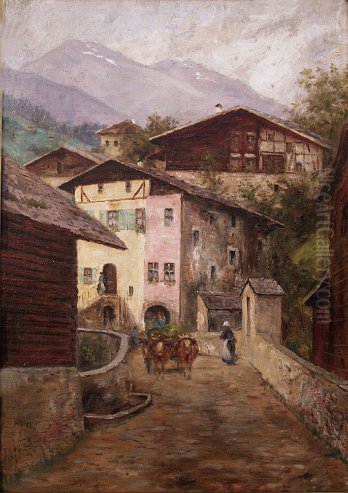 Street in Grins at Arlberg Oil Painting by Richard Lipps Street in Grins at Arlberg Oil Painting by Richard Lipps