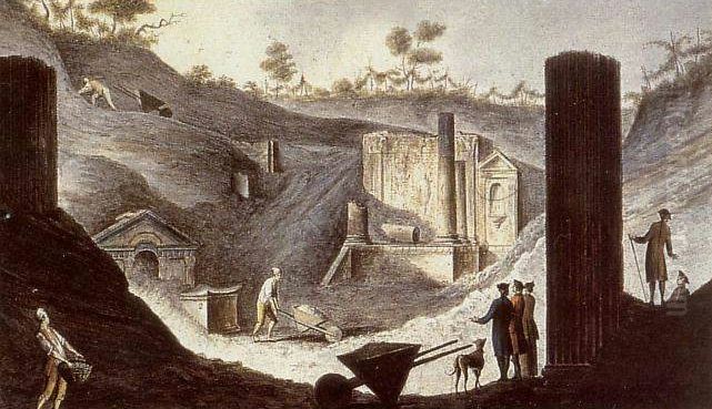 Die Ausgrabungen des pompejanischen Isistempels Oil Painting by Pietro Fabris