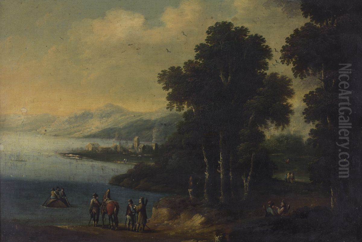 Italian Lake Scene. Oil Painting by unknown