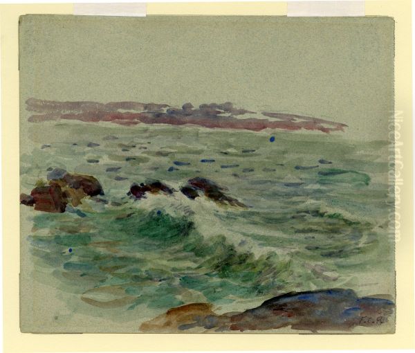 Ocean Scene Harbor, Brittany. Oil Painting by Frank C. Penfold