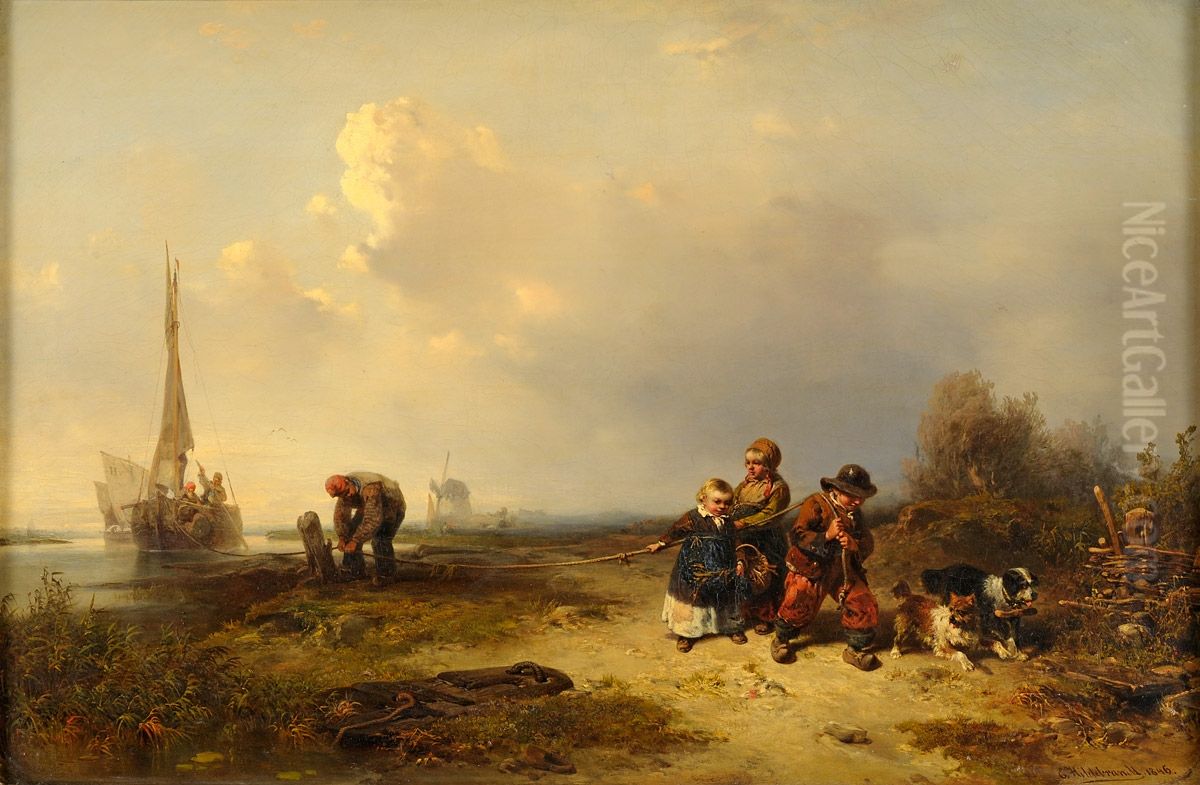 Die kleinen Treidler Oil Painting by Eduard Hildebrandt