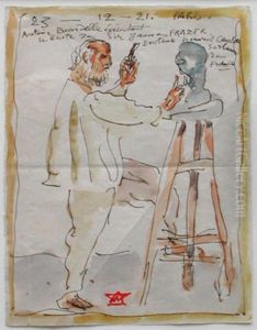 Self Portrait of the Artist Sculpting a Bust of James Frazer
