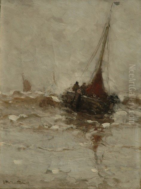 Bomschuit in de branding Oil Painting by Gerhard Morgenstjerne Munthe