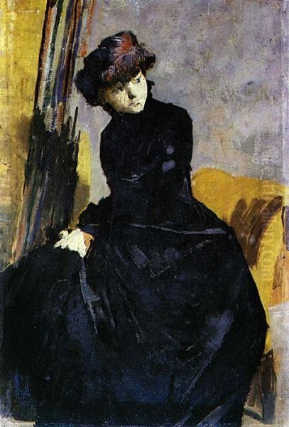 Lady In Black Dress Oil Painting by Henrique Pousao