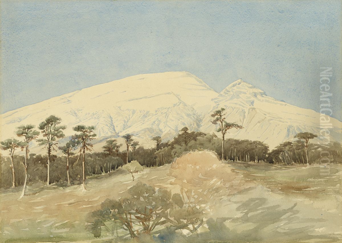 A Snow-Capped Mountain Oil Painting by Rodolfo Lanciani