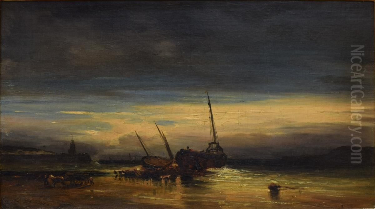Evening on the French Coast near Dieppe Oil Painting by Jules Dupre