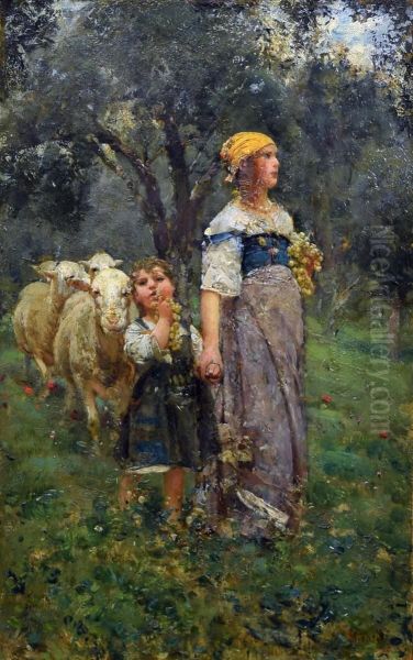 Bringing Home the Sheep Oil Painting by Francesco Paolo Michetti