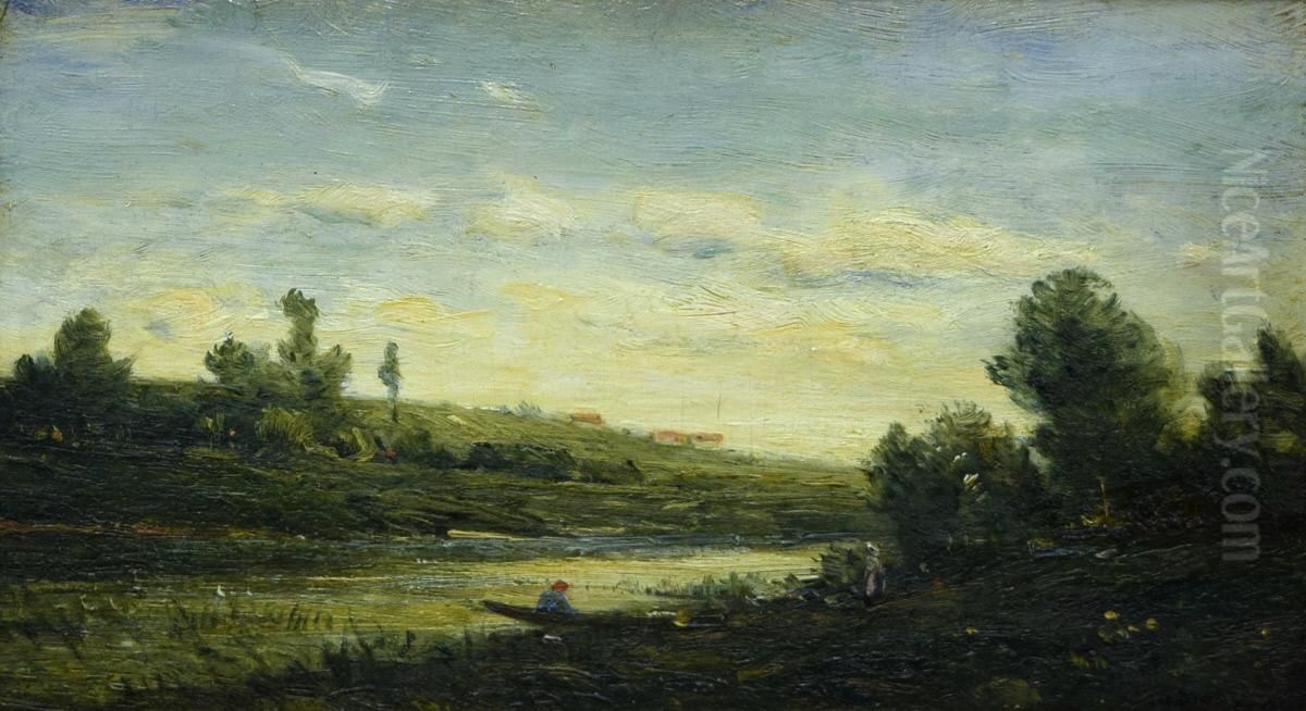 On the River Oise Oil Painting by Charles-Francois Daubigny