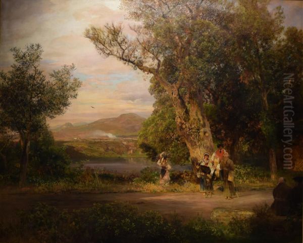 Am Nemisee Oil Painting by Oswald Achenbach