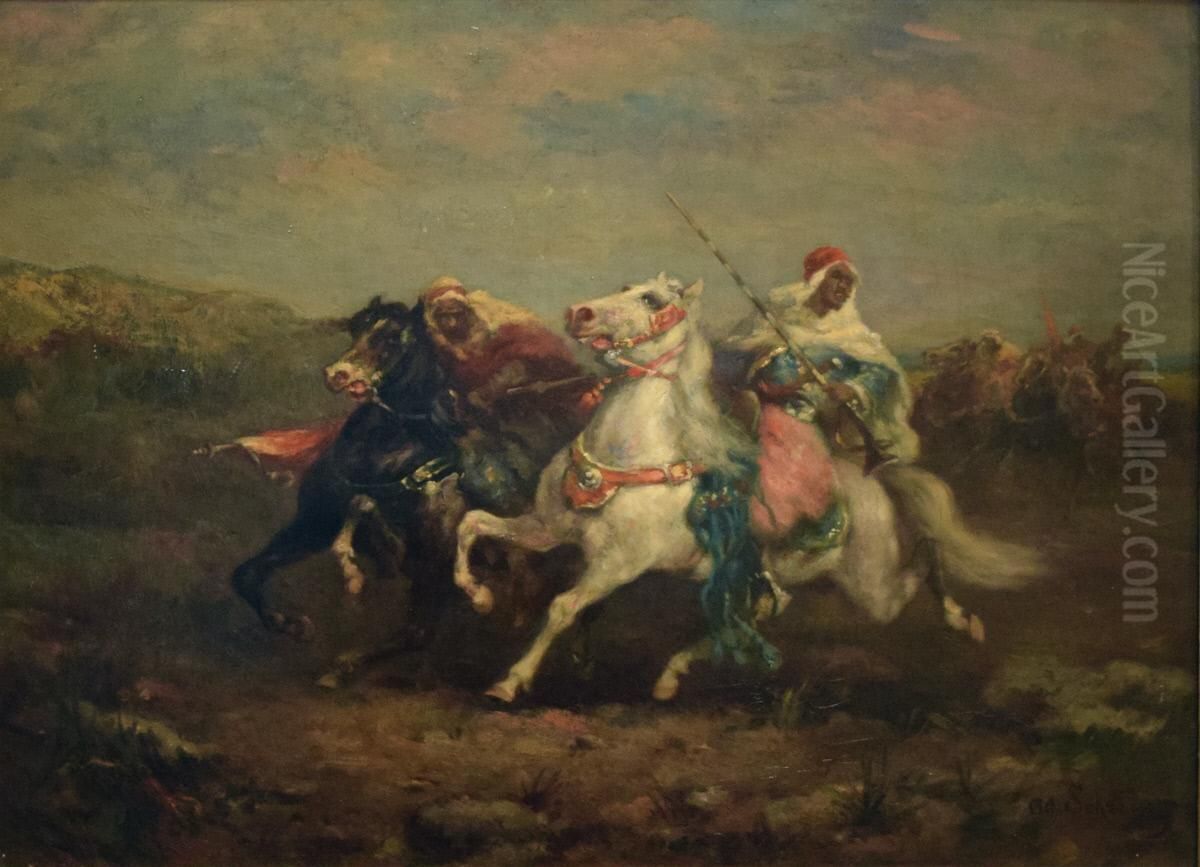 Arab Horsemen Oil Painting by Adolf Schreyer