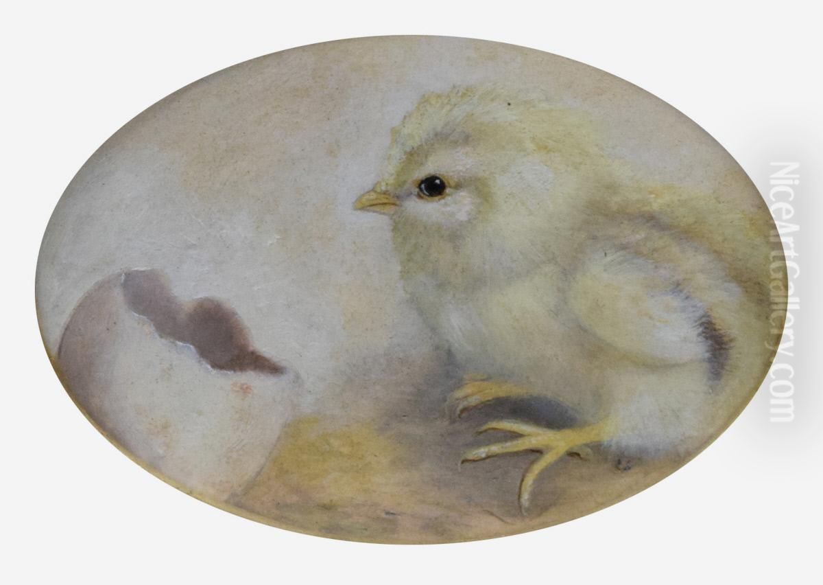 Chick with Egg Shell Oil Painting by Ben Austrian