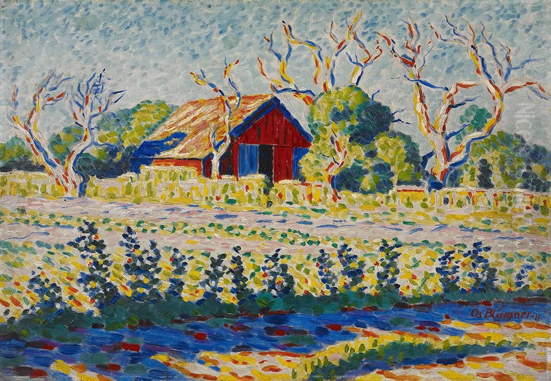 Old Barn at Sheepshead Bay Oil Painting by Oscar Bluemner