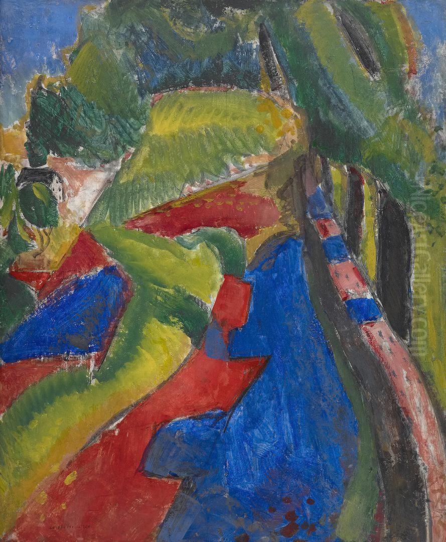 Fauve Landscape with Red and Blue Oil Painting by Alfred Maurer