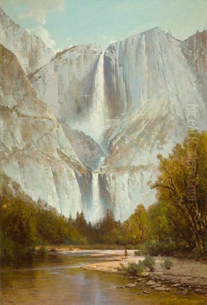 Yosemite Falls Oil Painting by Thomas Hill