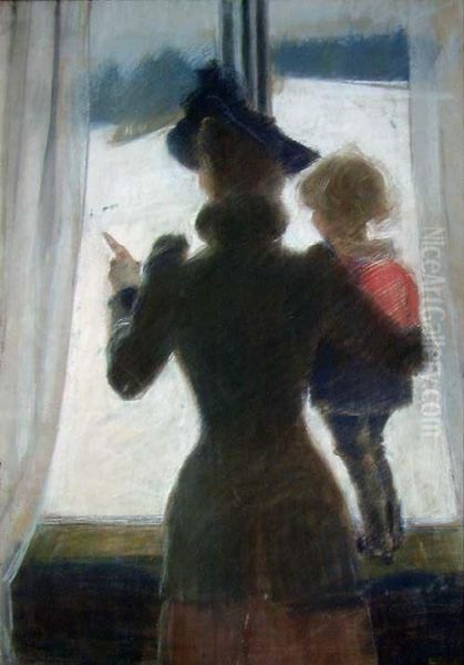 Oda and Per at the Window Oil Painting by Christian Krohg