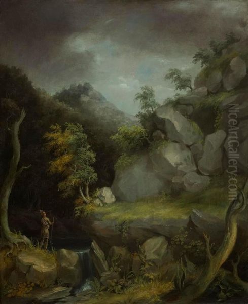 Landscape with Indian Oil Painting by Thomas Cole
