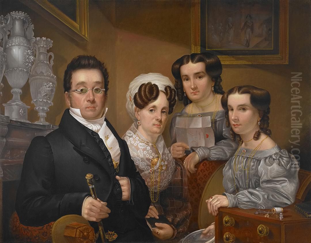 Samuel Beals Thomas, with His Wife, Sarah Kellogg Thomas, and Their Two Daughters, Abigail and Pauline Oil Painting by Edward Dalton Marchant