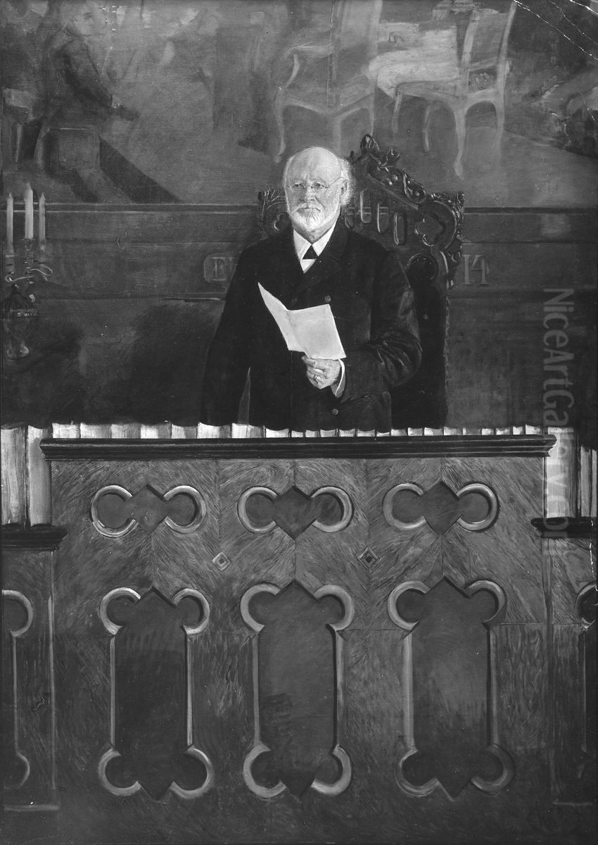 Stortingspresident Carl Berner leser 7. juni-erklaeringen Oil Painting by Christian Krohg